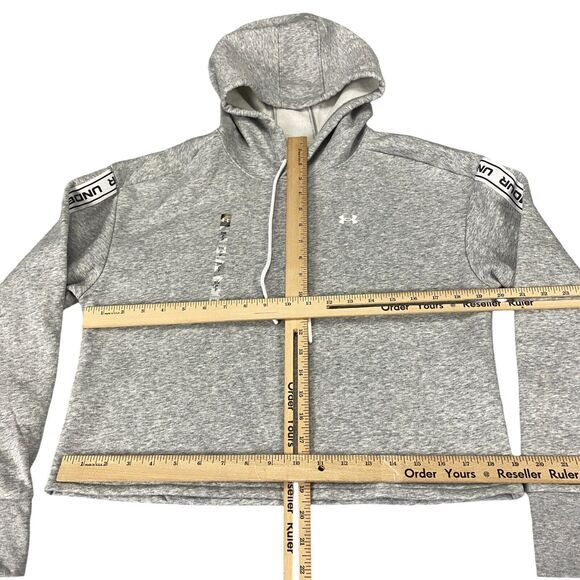 Under Armour Crop Hoodie Women's SM Heather Gray Fleece Lined Loose Fit Pullover - Picture 4 of 15